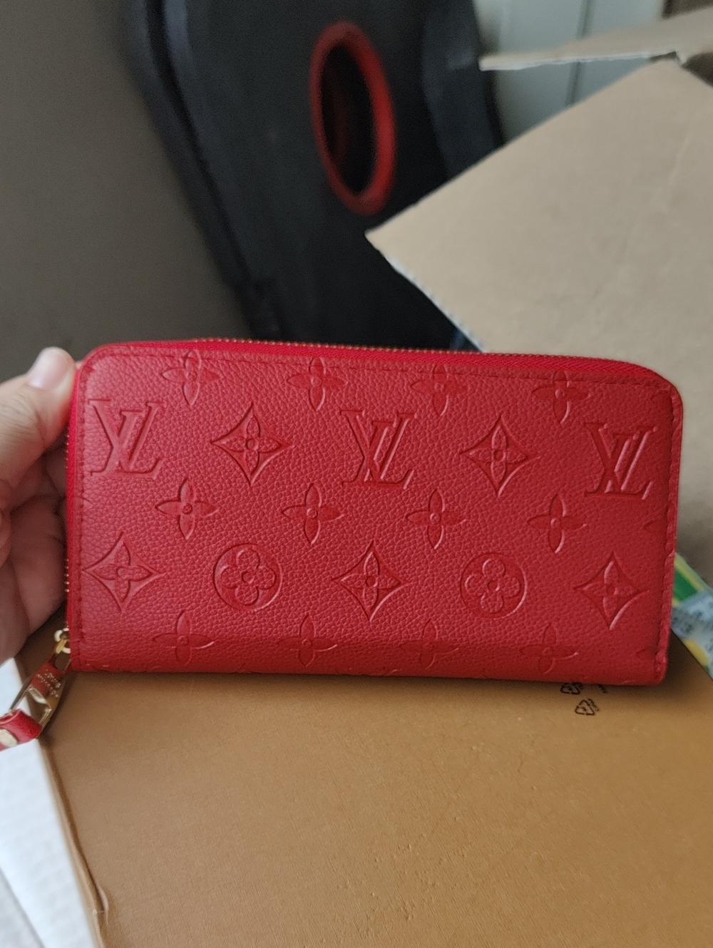 Source Unknown Red Embossed Monogram Zip Wallet - Picture 3 of 6